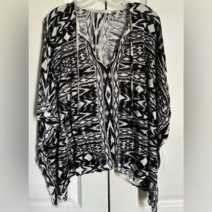 Twelfth Street by Cynthia Vincent Black & Cream Aztec Print Top, Ladies Petite